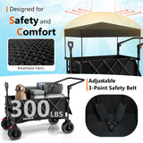 3 in 1 Collapsible Wagon with 300lbs Weight Capacity,150L Heavy Duty Utility Cart with Removable Canopy,with Big All-Terrain Beach Wheels & Drink Holders,Black