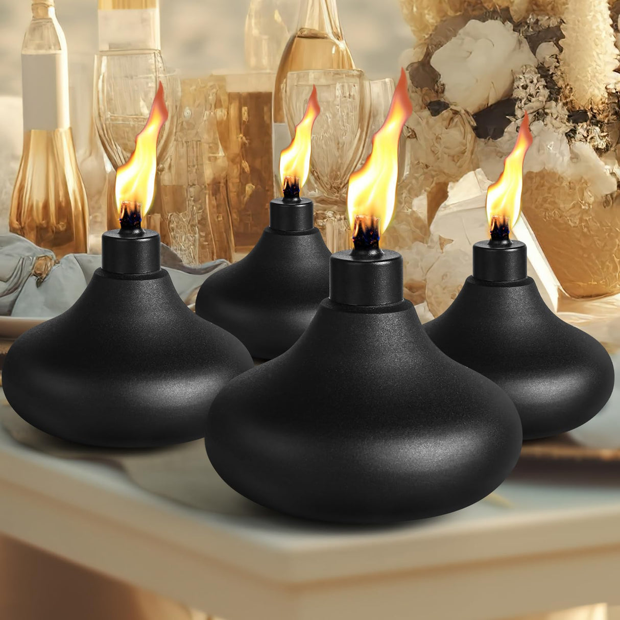 FAN-Torches 4 Pack Table Top Torches, 24.5oz Citronella Torches for Outside, Decorative Tabletop Lantern for Yard, Patio, Deck, Garden, Party, Landscape