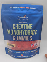 EcoWise Wellness Creatine Monohydrate Gummies 5000 mg, Strawberry Flavor, 120 Sugar-Free Vegan Chews, Creatine Supplement for Daily Routine