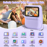 Kids Camera Instant Print, 3.0" HD 32MP Kids Camera Christmas Birthday Gifts for 3 4 5 6 7 8 9 10 11 12 Year Old Girls Boys, 32GB SD Card-Purple