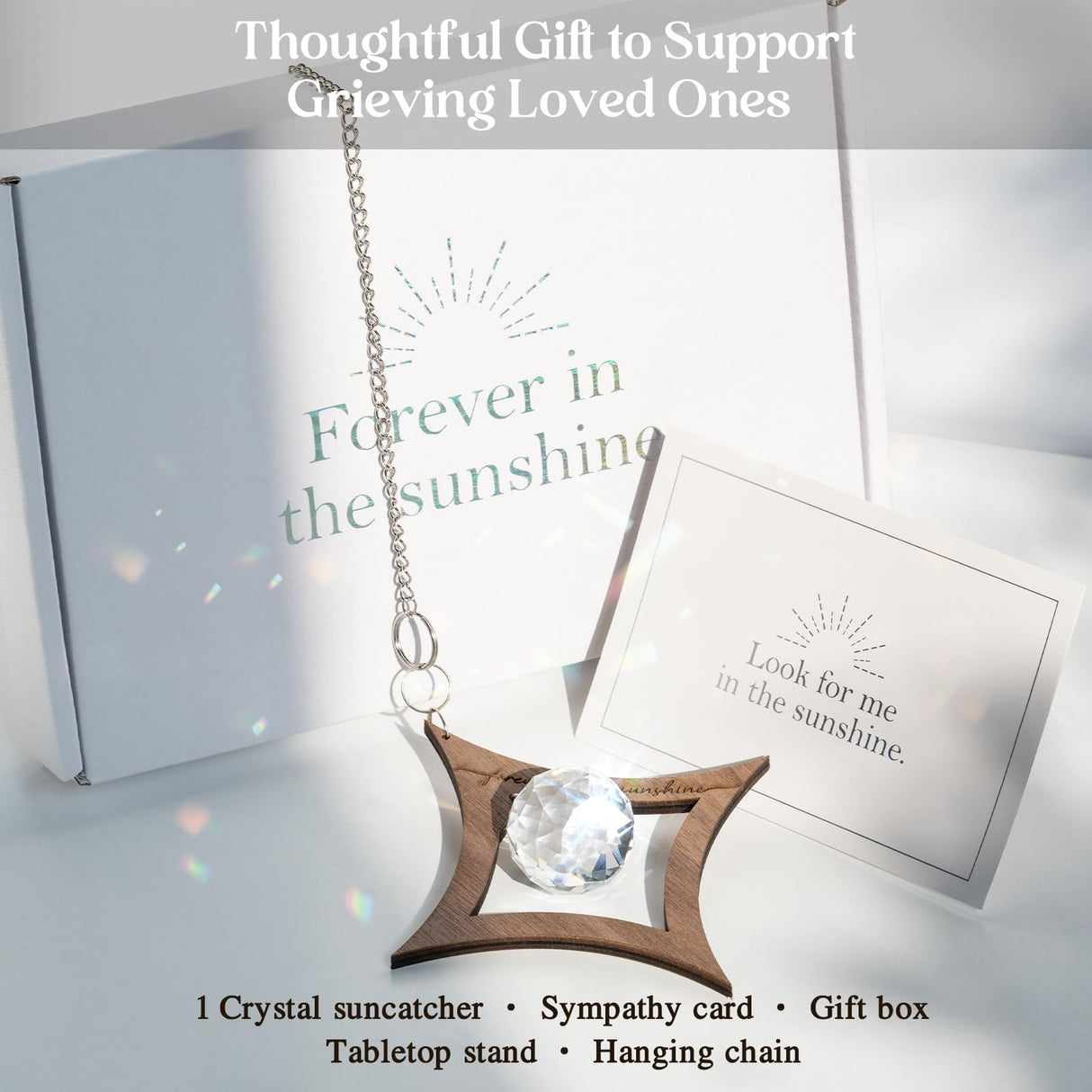 Sympathy Gifts for Loss of Loved One, Crystal Rainbow Maker Suncatcher | Memorial, Grief, Remembrance, Bereavement, Condolence Gift for Mom, Dad, Women, Men, Miscarriage, Funeral | Sorry for Your Loss