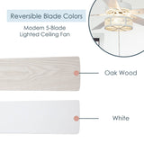 RIVER OF GOODS Alabaster LED Mesh Caged Ceiling Fan - 52" L X 52" W - White/Oak Wood-Grain Blades