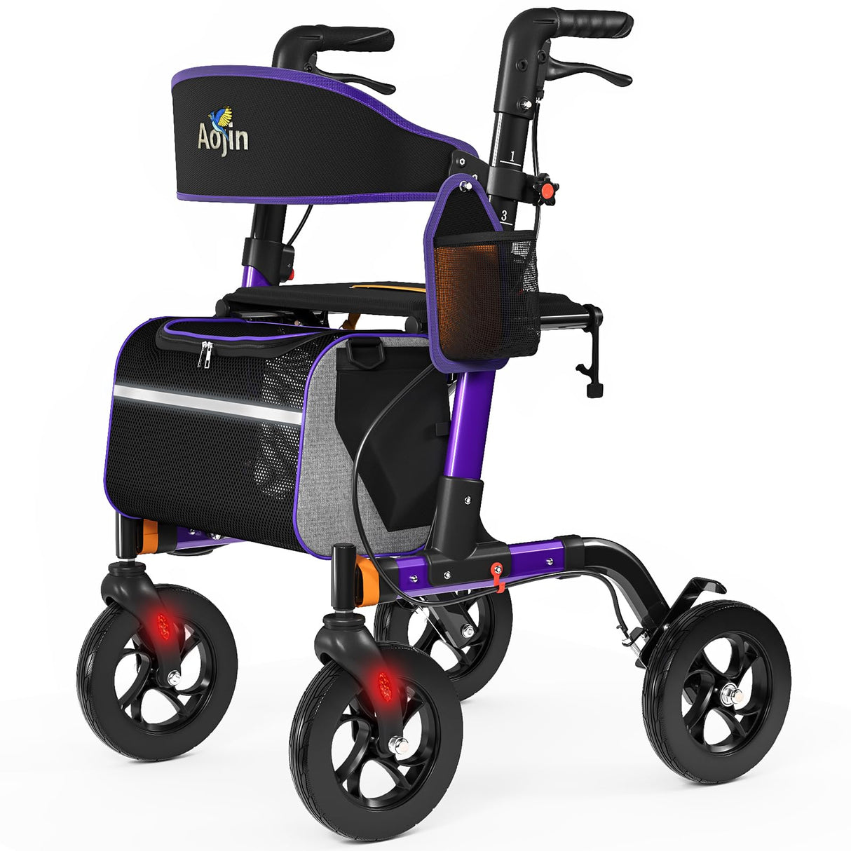 Walkers for Seniors, Rollator Walker with Seat, 350 lb Weight Capacity, 18" Big Seat, 8" All-Terrain Wheels, 6-Level Adjustable Height, Lightweight Aluminum Frame Rollator Walkers for Seniors (Purple)