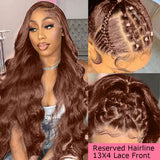 200% Density 13x4 Auburn Brown Body Wave Lace FrontWigs Chestnut Brown Colored Human HairWigs For WomenHD Transparent Lace FrontWig Human Hairwith Baby Hair(24 Inch,13x4 BrownLace Front Wig HumanHair)