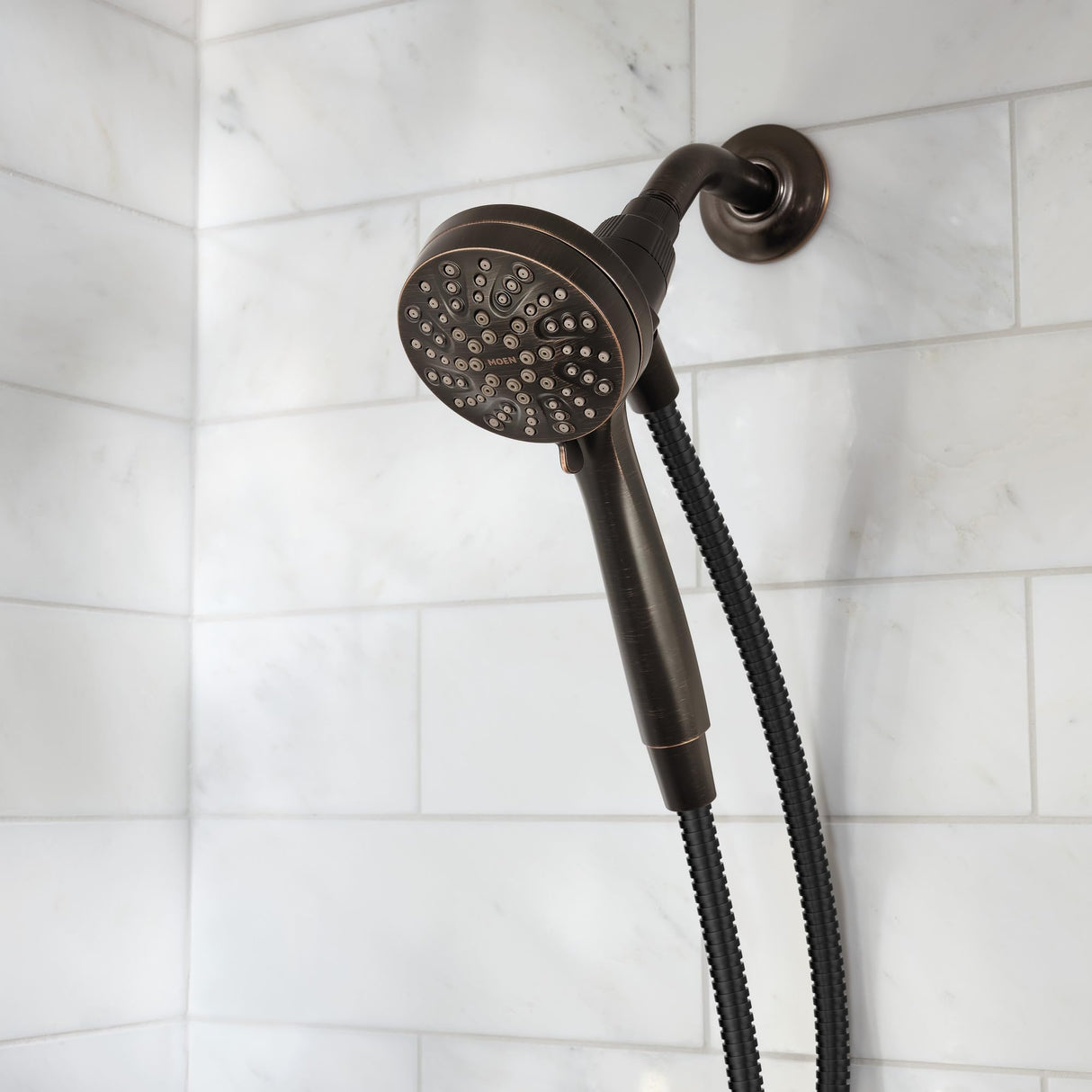 Moen Engage Magnetix Mediterranean Bronze 3.5-Inch Six-Function Detachable Handheld Showerhead with Magnetic Docking System, 26100BRB