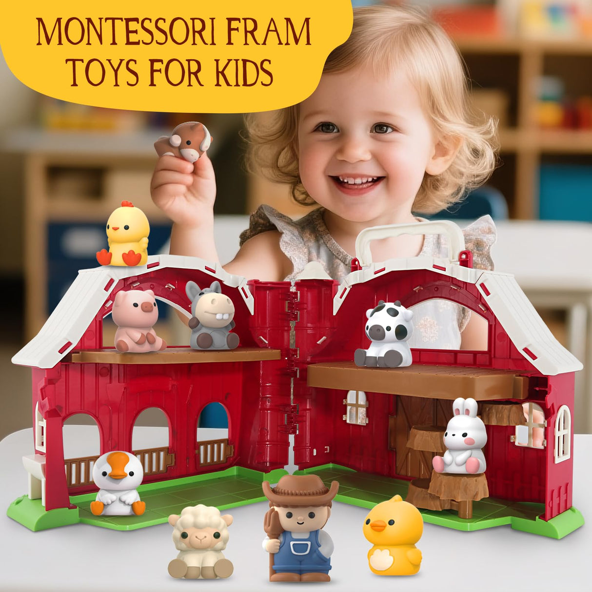 SpringFlower Toddler Toys for 1 2 3 Years Old Boys and Girls, Big Barn Toy with Farm Animal,Educational Montessori Toys, Farm Pretend Playset Toy, Christmas Birthday Gift for Toddler Baby Boys Girls