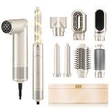 7 in 1 High-Speed Hot Air Styler,110,000 RPM Rotatable Hair Styler ， Professional Frizz-Free Blow Dryer Brush, Fast Drying, No Heat Damage - Curl, Volumize, Straightening Styling (Champagne)