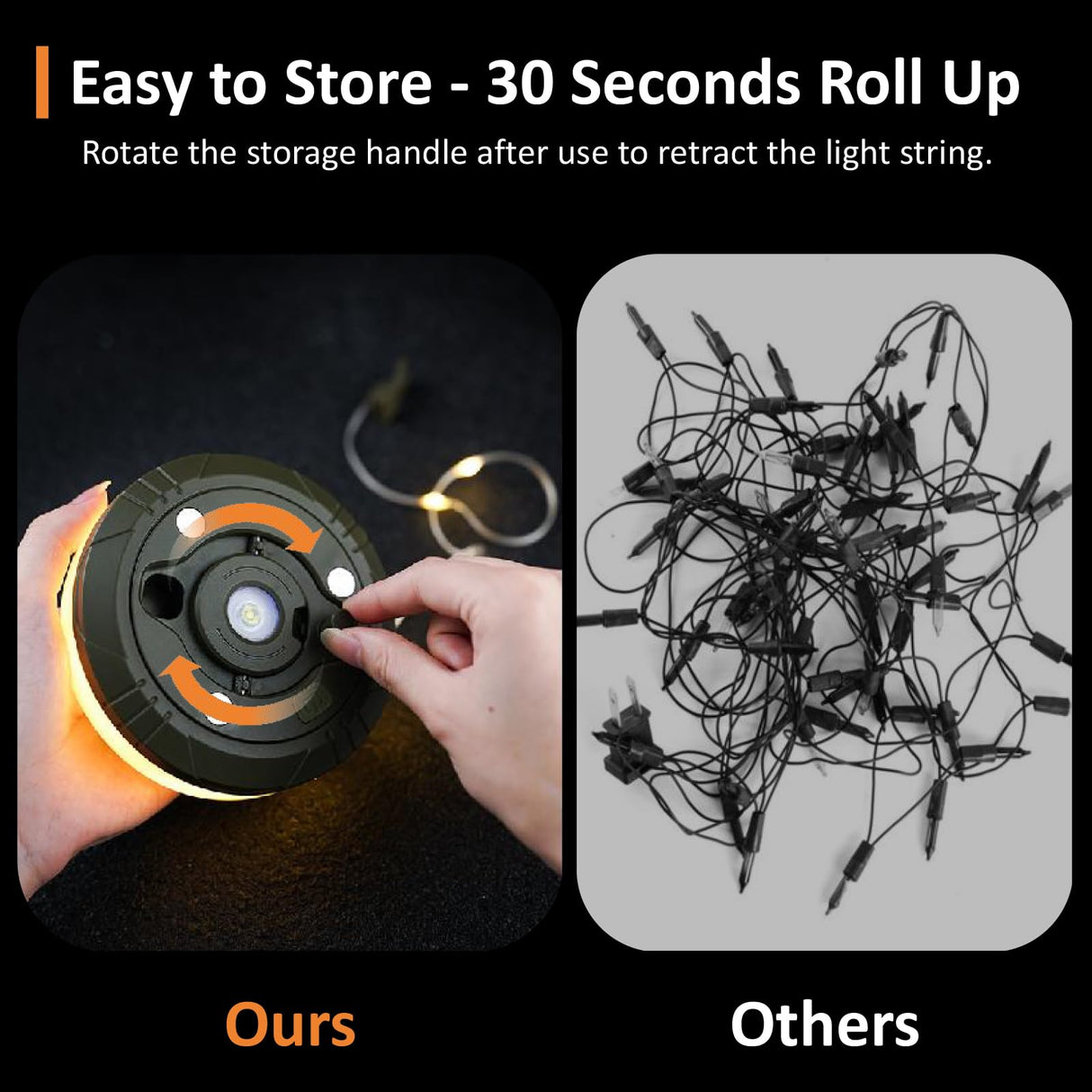 2-Pack Camping String Lights, 4 in 1 Portable Camping Light Rechargeable, 8 Lighting Modes, USB Charging, Quick Storage, 32.8FT Waterproof Tent Lights String for Camping, Hiking, Yard, Christmas