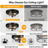 Flush Mount Ceiling Light Fixtures, 2-Light Black and Silver Ceiling Mount for Farmhouse with Seeded Glass Lampshade, Industrial Flush Mount Light Fixture for Hallway, Kitchen, Entryway and Foyer