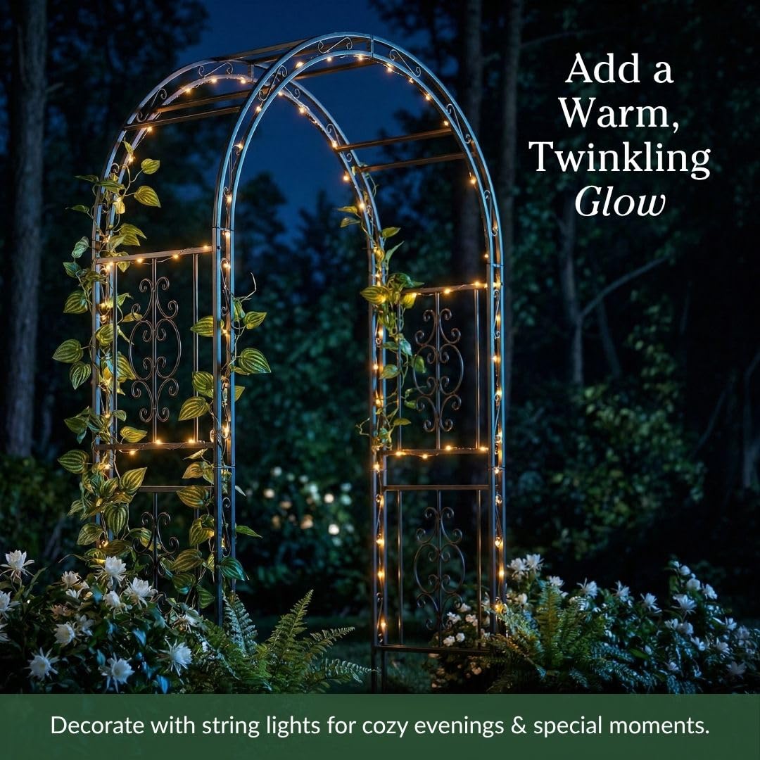 Plow & Hearth Arch Metal Outdoor Garden Arbor | Montebello | 7 Feet Tall | Steel Iron Trellis Lattice for Climbing Plants & Heavy Vines | Wedding Outdoor Patio Décor
