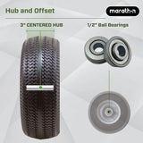 Marathon 00026 Flat Free 2.80/2.50-4 Tire and Wheel Assembly, 3” Centered Hub, 1/2” Ball Bearings, Replacement Tire for Casters, Utility Carts and Other Equipment, Easy Install Assembly