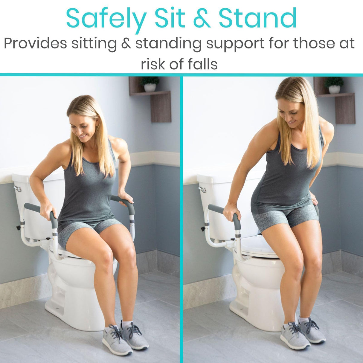 Vive Toilet Safety Rail - Adjustable Grab Bar - Compact Support Frame with Handrail for Bathroom Toilet Seat - Easy Installation for Handicap Senior Bariatrics, Elderly Balance - Padded Hand Armrest