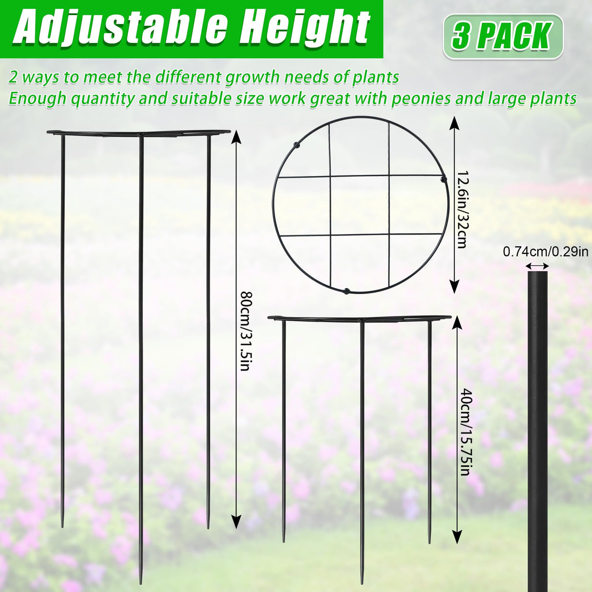 Peony Cages and Supports, 31.5"H x 12.6"D Plant Supports for Outdoor Plants