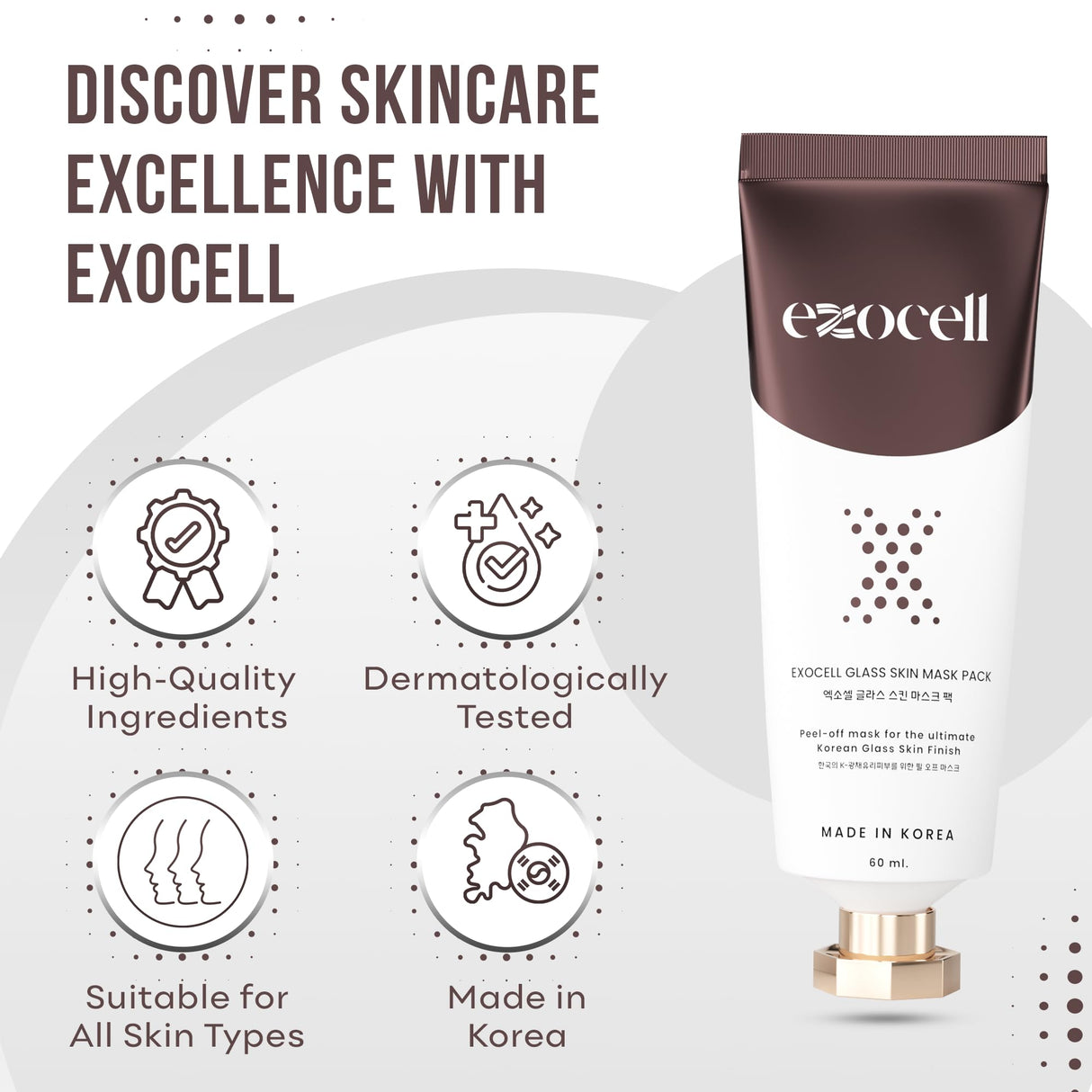Exocell Glass Skin Mask Pack, Korean Peel-Off Mask for Ultimate Glossy Skin Finish, 60 ml
