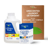 Truly Free Laundry Wash Detergent for Sensitive Skin, Gentle & Safe for Baby Clothes | Plant-Based, Natural Ingredients | Unscented | Include 1 Refillable Bottle (150 Loads)