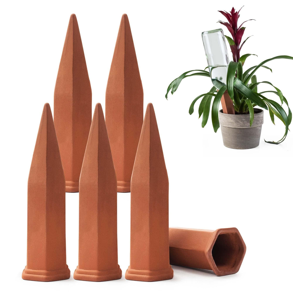 Modern Innovations Ceramic Terracotta Self Watering Spikes (6 Pack) Vacation Automatic Plant Waterer Devices, Indoor/Outdoor Planter Insert, Terra-Cotta Stakes for Potted Plants, Auto-Water System
