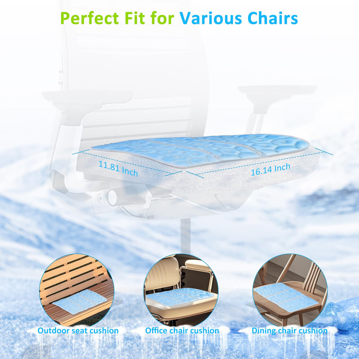 Laokiiy Cooling Seat Cushion, Y28°F Desk Chair Cushion Reusable Ice Mat with PCM Cooling Mat Technology, No Condensation, Foldable & Portable Chair Cushion for Office, Camping, Bed, Car