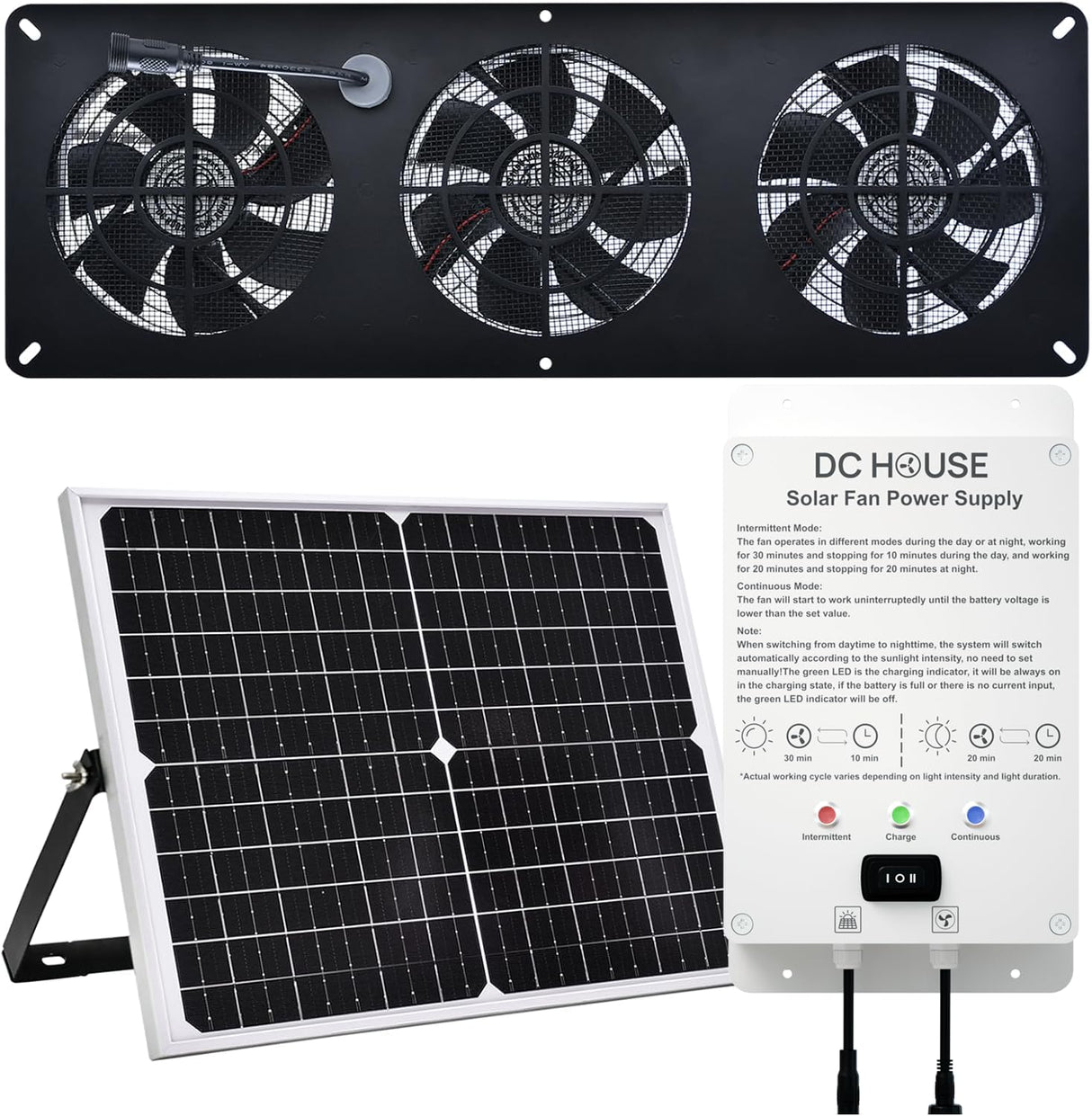 25W Solar Powered Exhaust Fan Kit with 12000mAh Lithium Battery Ideal for Chicken Coops Greenhouses Attics and Sheds 2600RPM 10ft Cord IP67 Waterproof Black