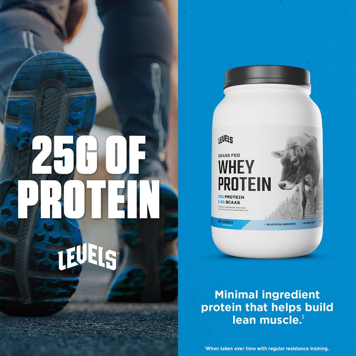 Levels Grass Fed Whey Protein Powder, No Artificials, 25G of Protein, Unflavored, 2LB