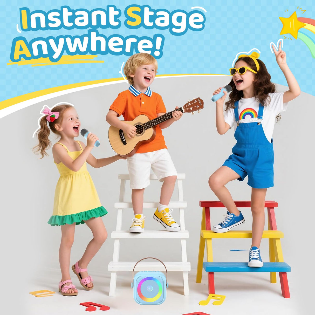 Jeefu Karaoke Machine for Kids, Toys for 3-12 Years Old Girls Gifts, Kids Karaoke Microphone Machine Toy, Best Fun Christmas Birthday Gifts for 5 6 7 8 9 10 11 Years Teens Girl Boys Blue 2 Mic