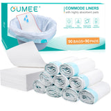 OUMEE Commode Liners with Absorbent Pads, 90 Bedside Commode Liners and 90 Pads for Commode Bucket, Disposable Commode Bags for Adults, Portable Leak-Proof Potty Chair Liners