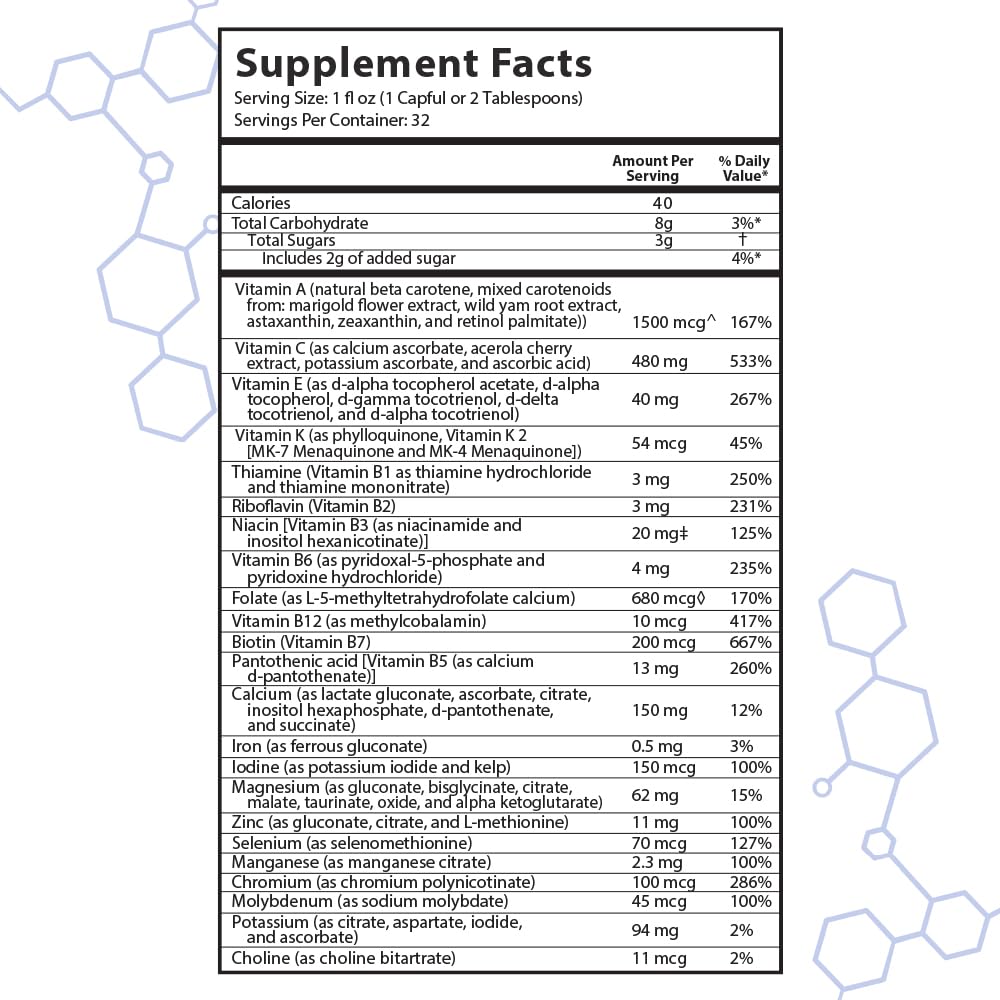 intraKID Drucker Labs Organic Liquid Multivitamin for Kids, Immune Support, Non GMO, Dairy Free, Gluten Free, Magnesium, Vitamin A,C,E, Zinc, (32 oz., Fruity Raspberry)
