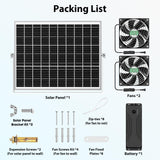 pqins Solar Fan with Battery, 25W Solar Powered Rechargeable Fan Outdoor Waterproof, 12800 mAh Battery Exhuast or Intake Fans, For Chicken Coop Greenhouse Dog Shed Ventilation Cooling