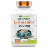 L-Theanine 500 mg Per Serving - 180 Capsules | Keep Calm, Cool, Collected, Alert, & Focused | L-Theanine Supplement May Support Mood, Brain, & Cognitive Function* | Non-GMO, Made in The USA!