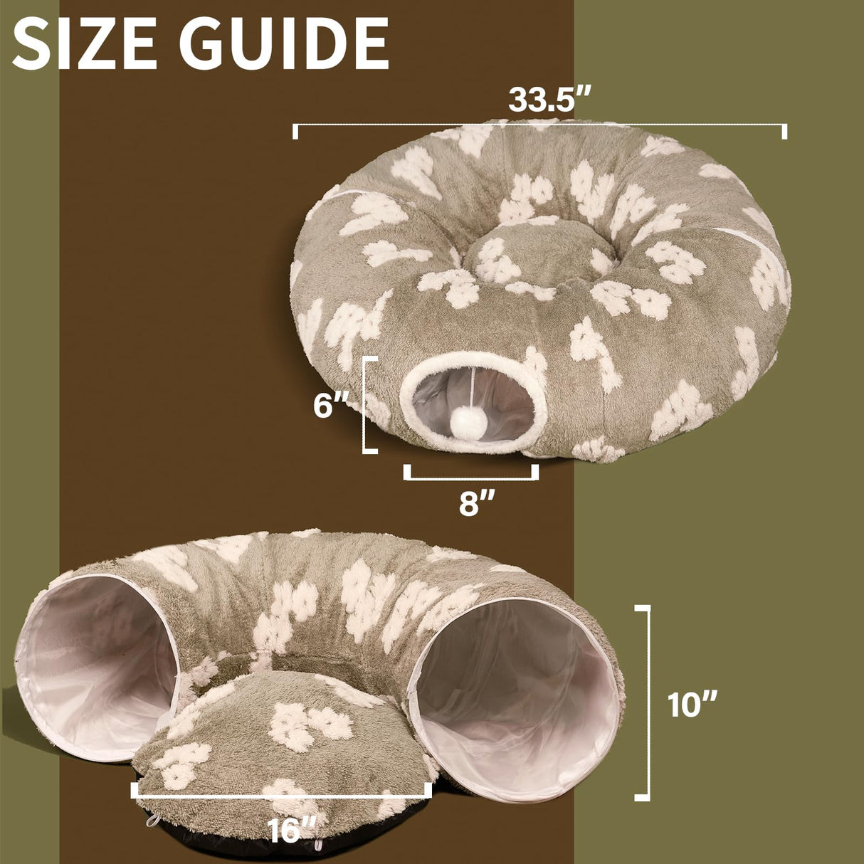 Pesen Christmas Cat Tunnel Bed with Soft Cushion, Cat Toys for Indoor Cats Enhance Bonding Between Pets and Owners, Encourage Exploration, and Satisfy Natural Instincts for Kittens, Dogs, and Rabbits