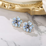 BriLove Stunning Emerald Cut Flower Leaf Stud Earrings for Women Blue