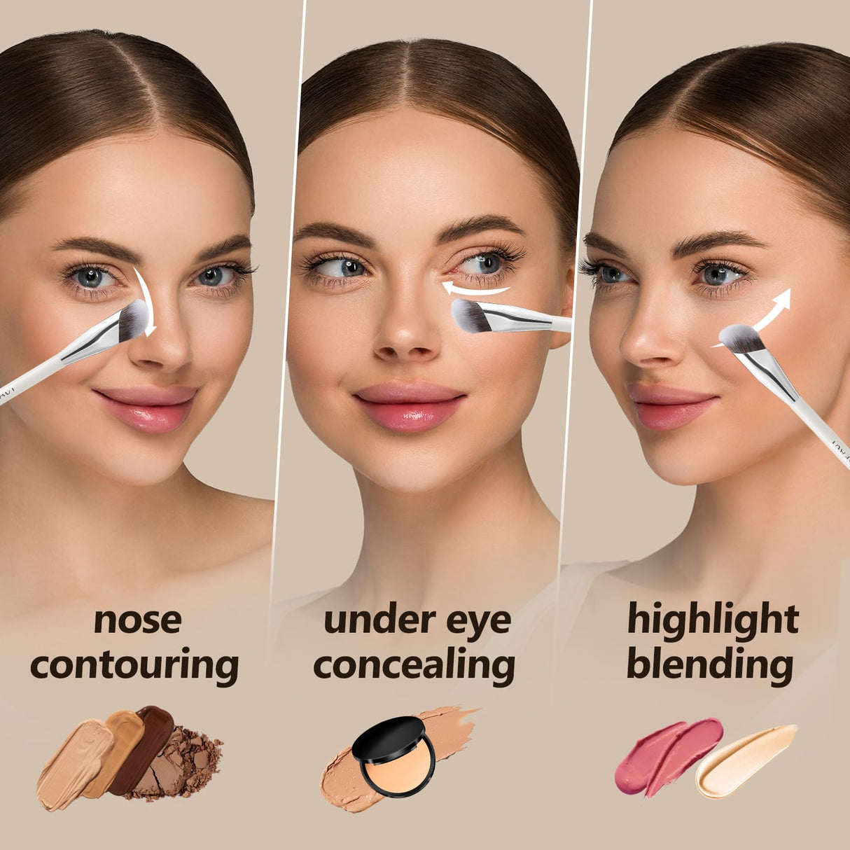 Albeaut Concealer Makeup Brushes 2 PCS Angled Brushes for Liquid, Cream, Stick Concealer Foundation Nose Contour Eyeshadow Blending(193-2pcs)