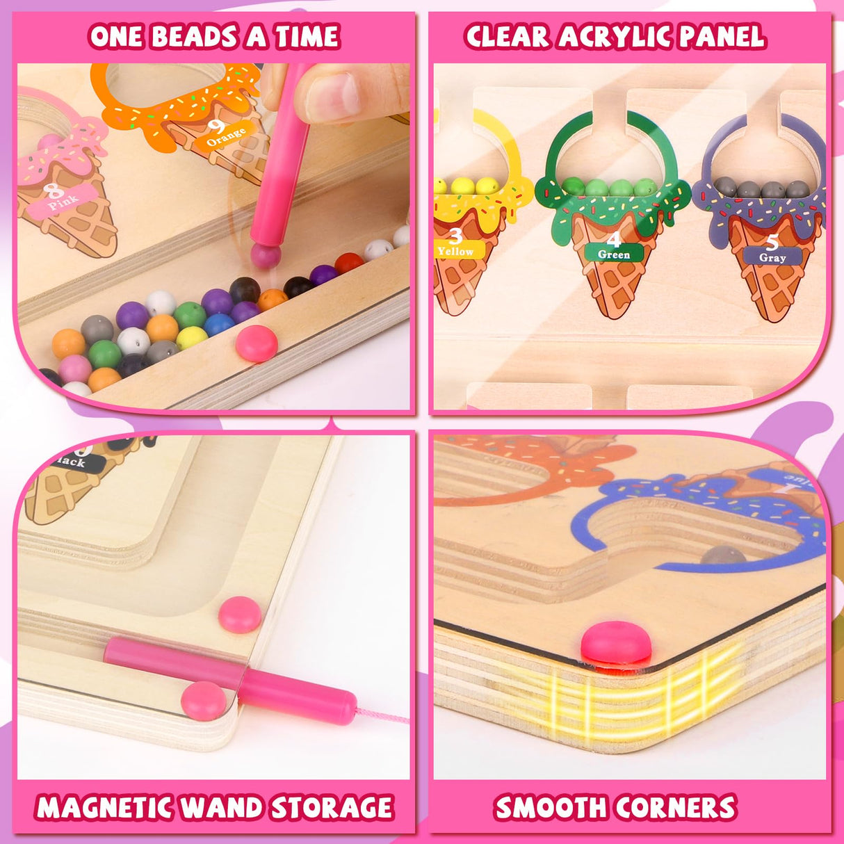 wakeInsa Magnetic Color and Number Maze,Montessori Toy for 2-5 Years Old Girls,Wooden Magnet Balls Puzzles,Toddler Busy Board Game,Preschool Learning Activities,Christmas & Birthday Gift for Kids