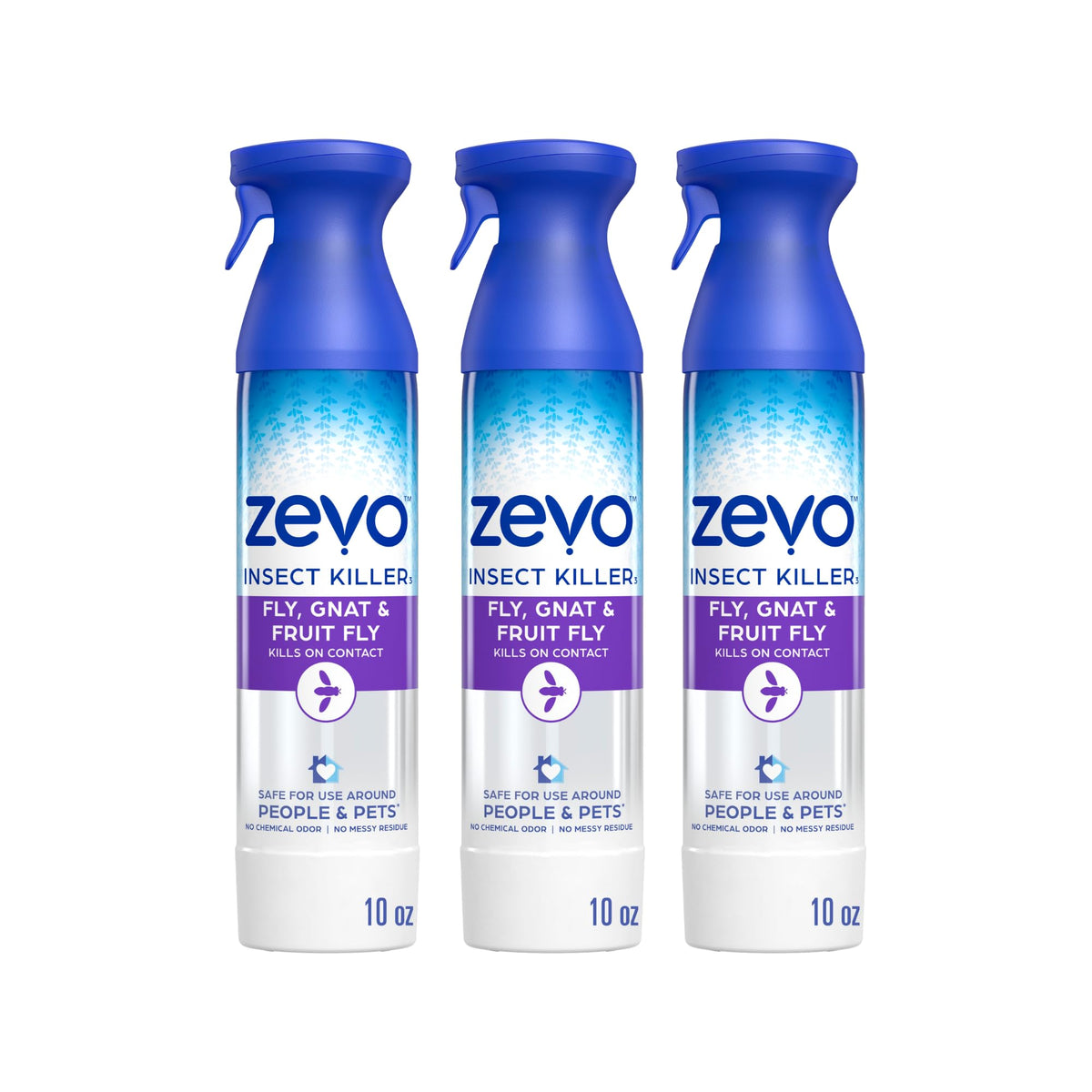 Zevo Flying Insect Bug Aerosol Spray, Kills Flies & Fruit Flies, 3 Bottles