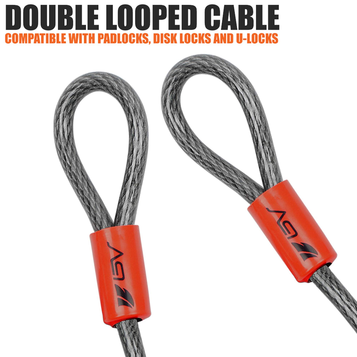 BV Heavy-Duty 15FT Security Cable with Loops - 10mm (3/8 Inch) Cut-Resistant Braided Steel Cable - Versatile & Weatherproof - Security Chain for Padlock, Chain Lock, Wire Lock