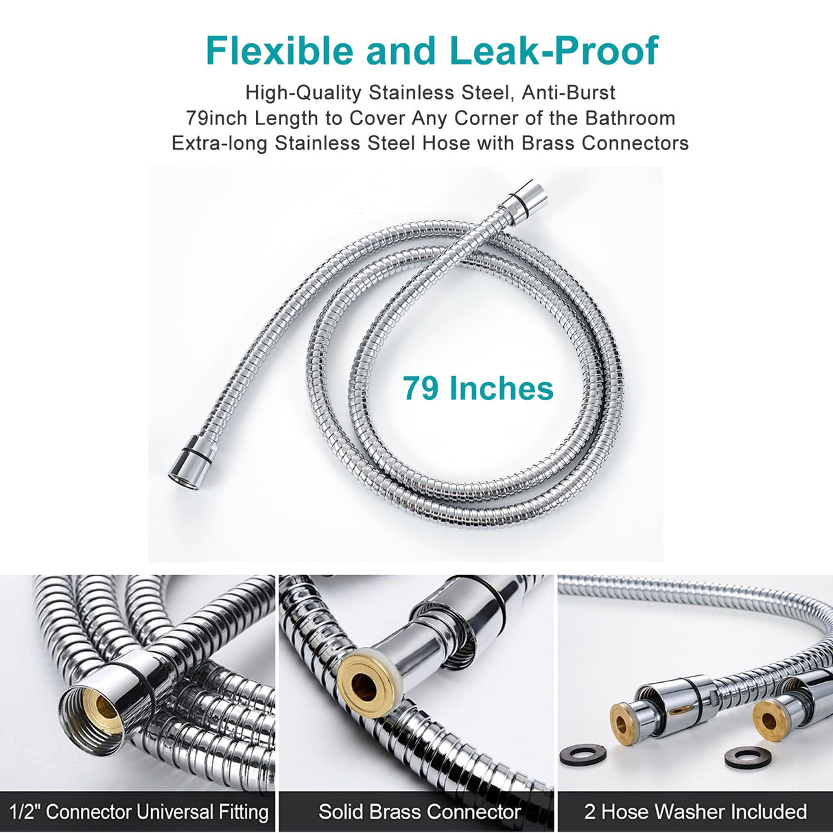 GwernKB Handheld Shower Head with On Off Switch 8-Mode High Pressure Showerhead with 79 Inches Extra-long Stainless Steel Hose and Bracket PLUS Extra Low-Reach Adhesive Wall Mount for Kids,Silver…