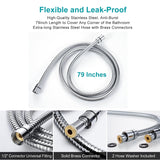 GwernKB Handheld Shower Head with On Off Switch 8-Mode High Pressure Showerhead with 79 Inches Extra-long Stainless Steel Hose and Bracket PLUS Extra Low-Reach Adhesive Wall Mount for Kids,Silver…