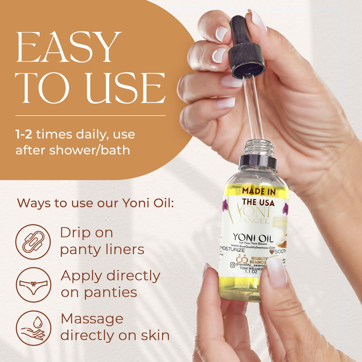 USA Made Yoni Oil, Restores pH Balance, Relieves Drynesss Mint Fresh Feminine Care Oil, Reduces Odor, All Natural, Herbal Yoni Blend Tea Tree, Mint, Lemongrass, Jasmine & Chamomile