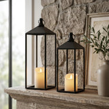 Lanterns Decorative Outdoor Indoor, 17" 13" Set of 2 Black Candle Lanterns