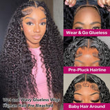 HINOEI 28 inch Glueless Wigs Human Hair Pre Plucked Pre Cut Wear and Go Water Wave 7x4 Closure Wigs Human Hair 200 Density Wet and Wavy Curly Wig Human Hair Pre Bleached