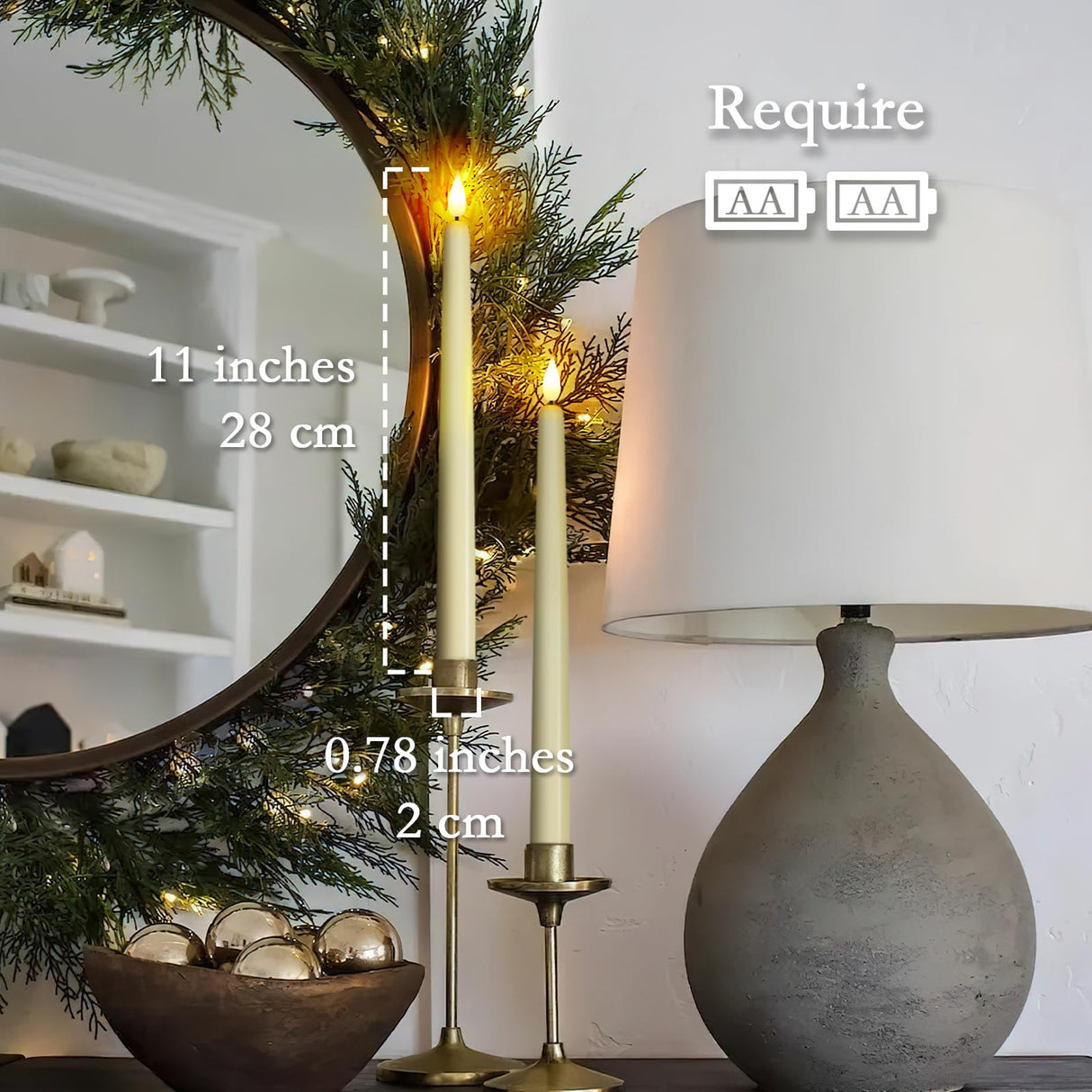 Homemory 12 Pcs Flameless Taper Candles with Remote Timer Dimmer, 11 inches Ivory Taper Candles Battery Operated, Plastic LED Candlesticks with Flickering Flame for Halloween Christmas Church Wedding