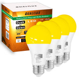Qualilux Dusk to Dawn A19 LED Bug Light Bulbs Outdoor, 1900K Amber Yellow, 600 Lumen, 9.5W, E26, 4-Pack, HQ-H018