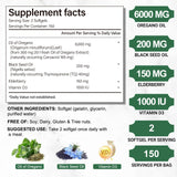 Oil of Oregano, 300 Softgel, 4-in-1 Oil of Oregano with Black Seed Oil, Vitamin D3 & Elderberry, Organic Oregano Oil Capsules, 4X Strength Carvacrol & Thymoquinone, Non-GMO