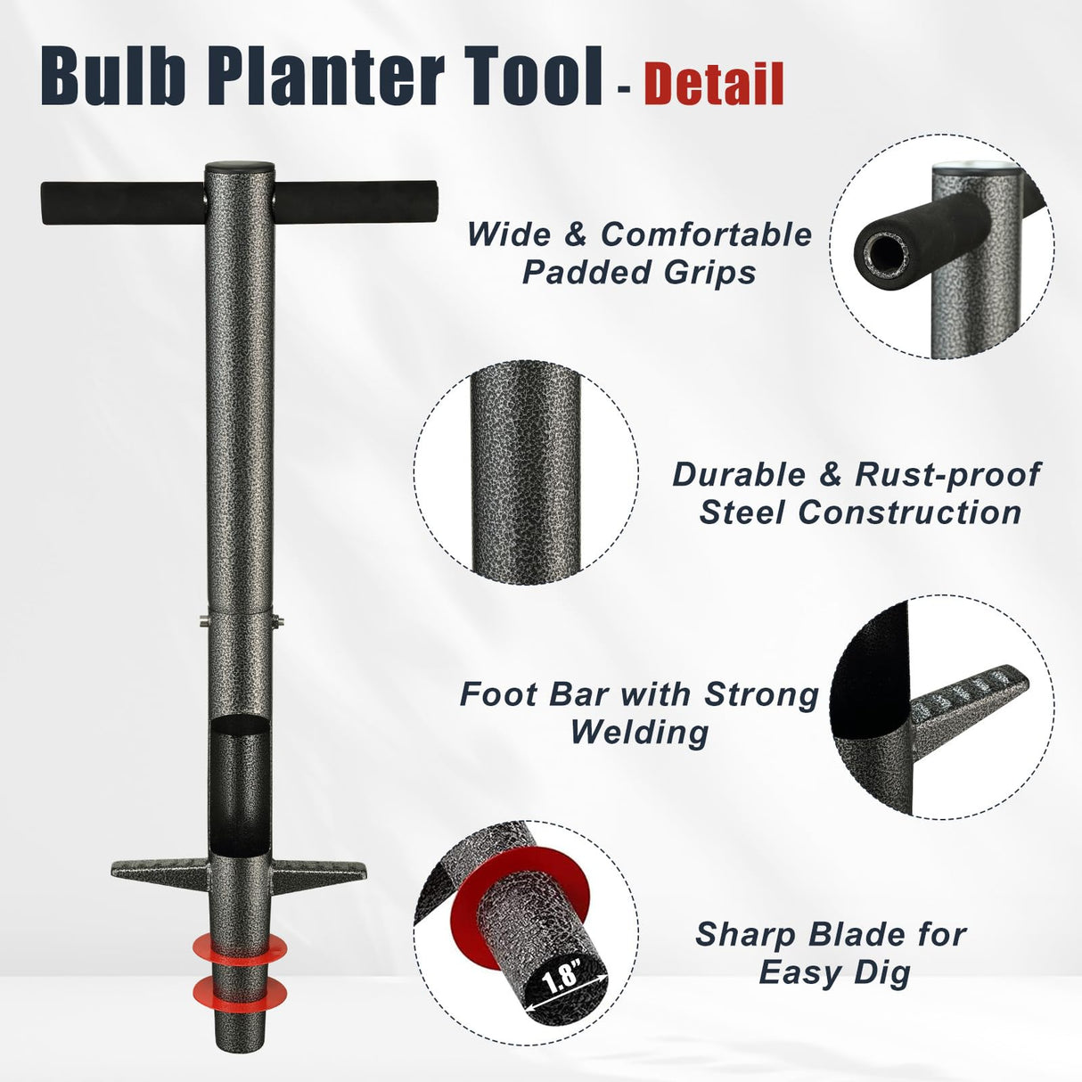 Bulb Planter Tool, 33.5 inch Long Handle Garden Sod Plugger to Dig Hole, Heavy Duty Metal Grass Plugger for Soil Test Planting or Weeding Spring Flowers Bulbs,Bedding Plants,Tulips, Lilies, Potato