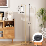 Ziisee Floor Lamps for Living Room - Industrial Standing Lamp with Glass Shade, Modern Gold Floor Lamp with LED Bulbs, Farmhouse Floor Lamp for Bedroom, Tall Lamp for Office - Gold
