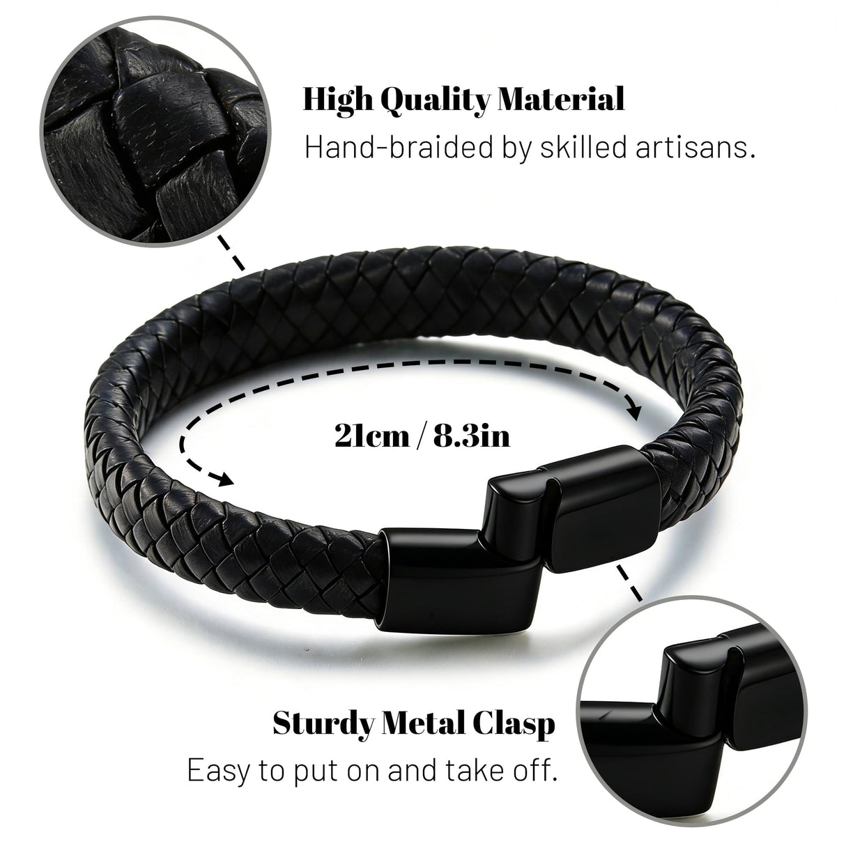 Tiwindx 6 Pcs Leather Bracelet for Men Black Braided Steel Cuff Layered Bracelets Men's Braided Bracelet Set