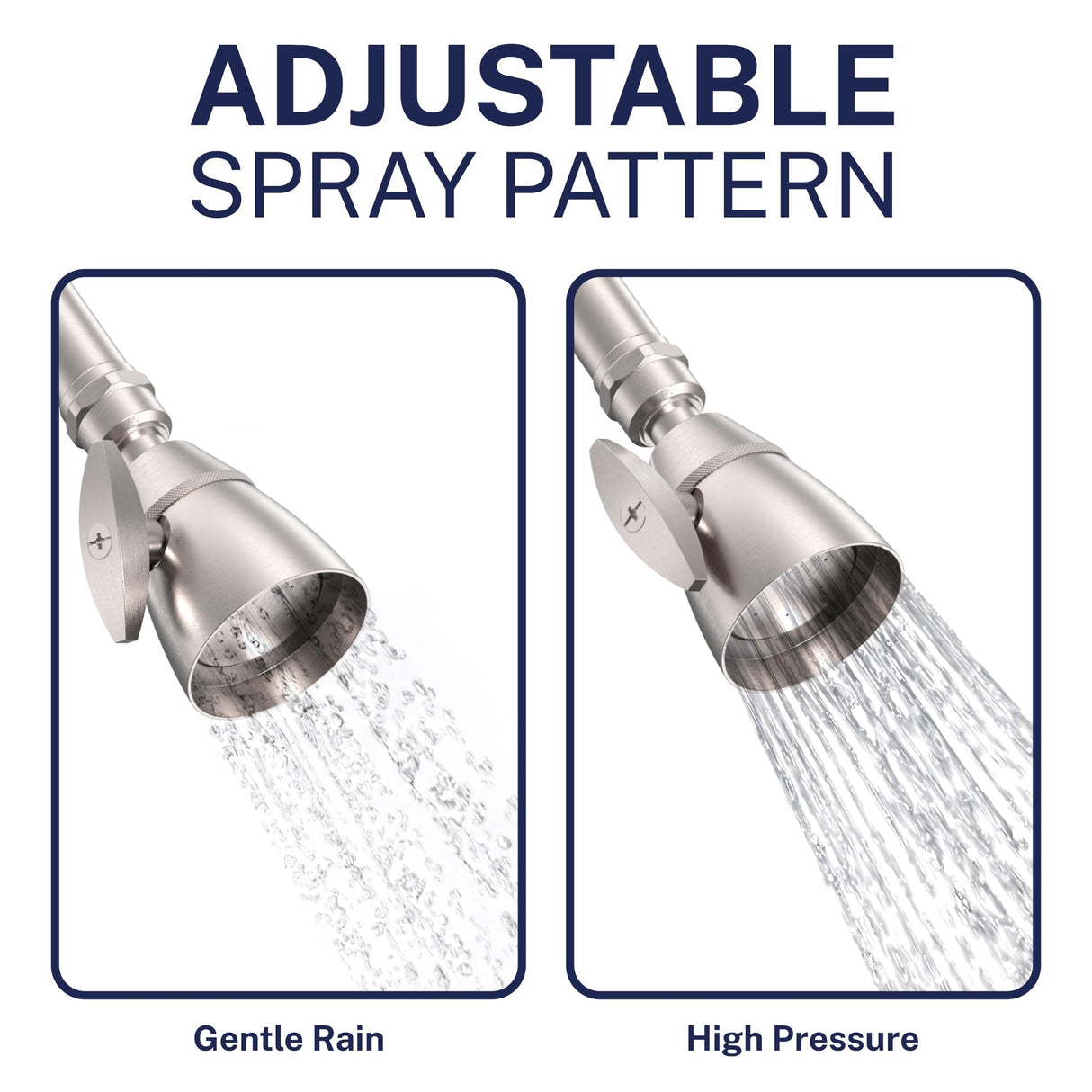 HammerHead Showers® Solid Metal 2 Inch High Pressure Shower Heads - BRUSHED NICKEL – 2.5 GPM Shower Heads High Pressure - High Flow Shower Head with ADJUSTABLE SPRAY PATTERN - Fixed Shower Head