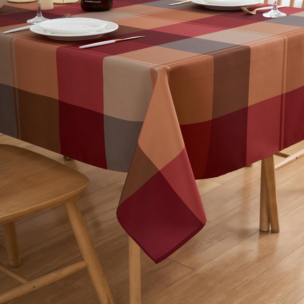 Red Brown Plaid Winter Rectangle Tablecloth - 60 x 120 Inch Oblong Polyester Checkered Gingham Christmas Table Cover Reusable Water Resistant for Fall/Autumn Thanksgiving Holiday Kitchen Dining