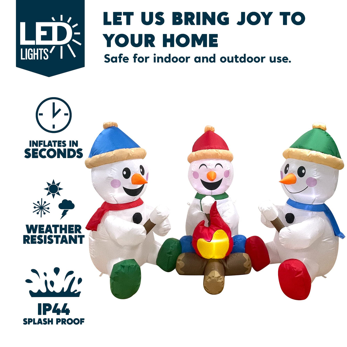 Joiedomi 6 FT Long Christmas Inflatable Snowman with Campfire, 3 Pack Small Snowman with Built-in LEDs Christmas Blow Up Yard Decoration with Light for Xmas Party Outdoor, Garden, Lawn Winter Decor
