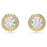 Swarovski Una Stud Earrings, Round Cut, Gold Tone, Gold-Tone Finished