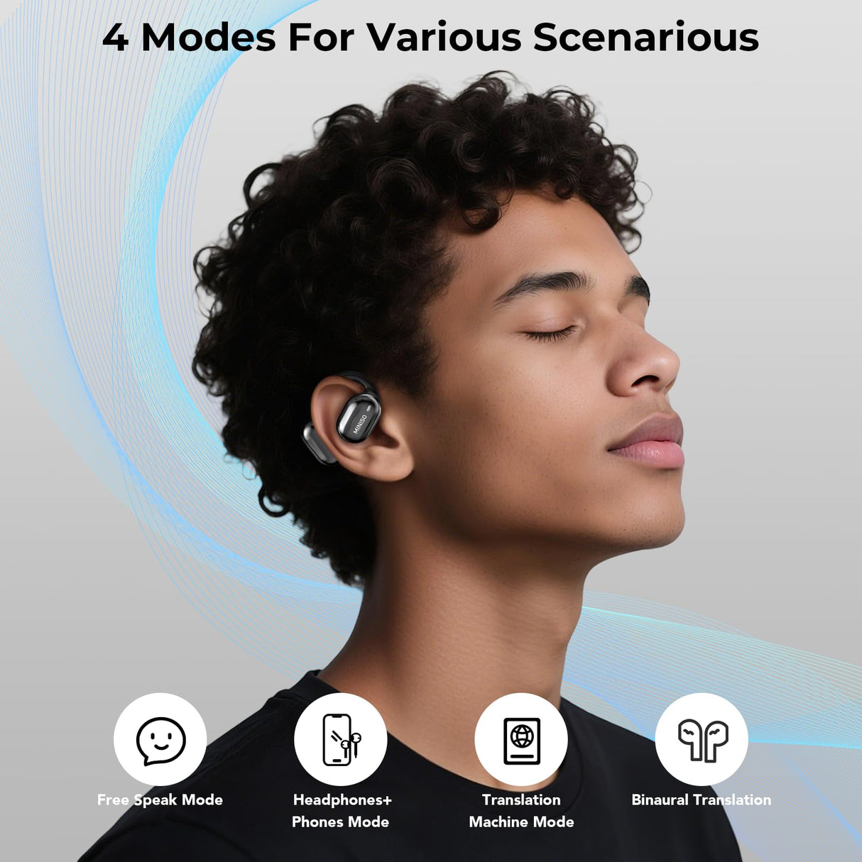 MINISO MS162 AI Language Translation Earbuds Real Time, 3 in 1 Translator Earbuds for 135 Languages, Fit iOS&Android, Bluetooth 5.4 Translation Headphones Devices with APP for Travel Business Learning